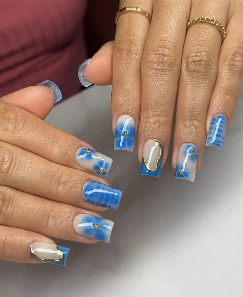 3D Blue Chrome Swirls with Gold Accents