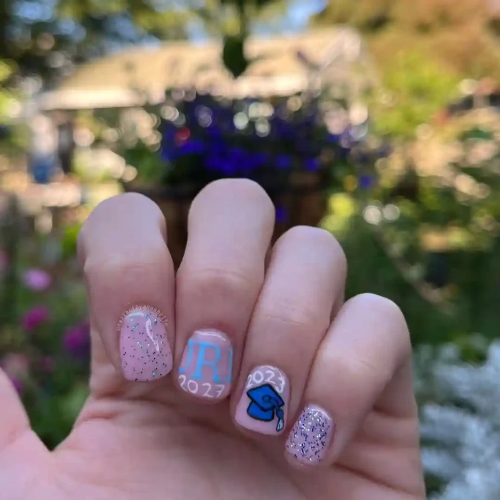 Blue Cap and Class Year Graduation Nails