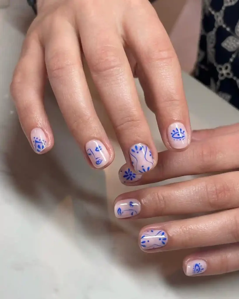 Blue Line Art on Nude Base