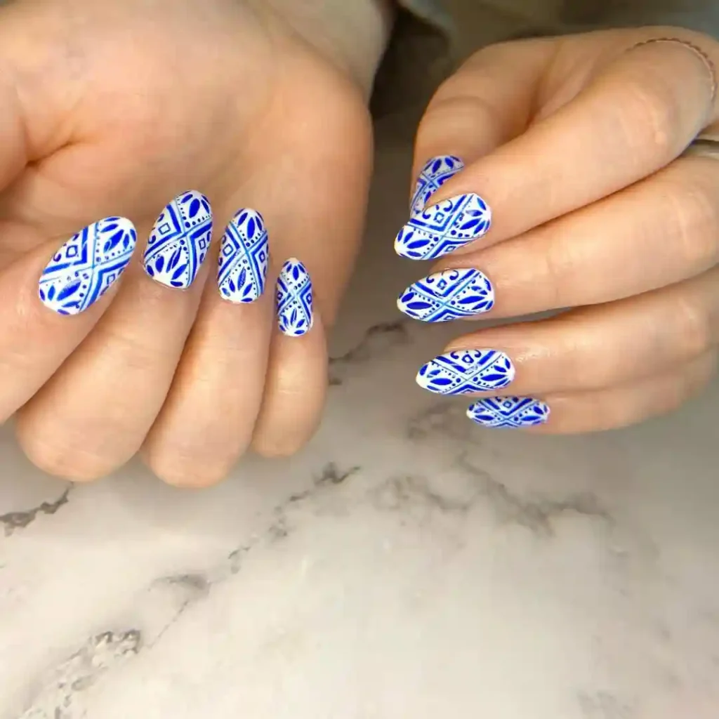Bold Blue Geometric Art Nails