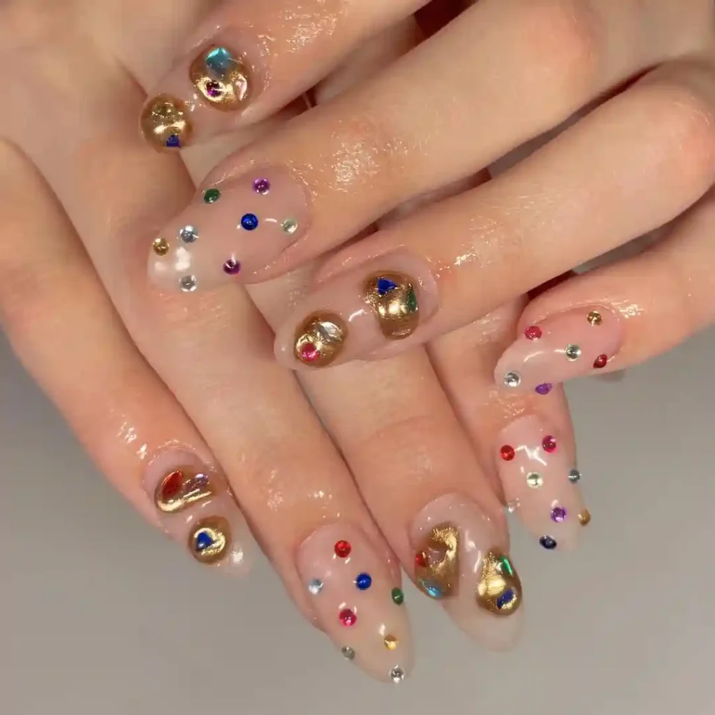 Colorful Jewel-Studded Nails