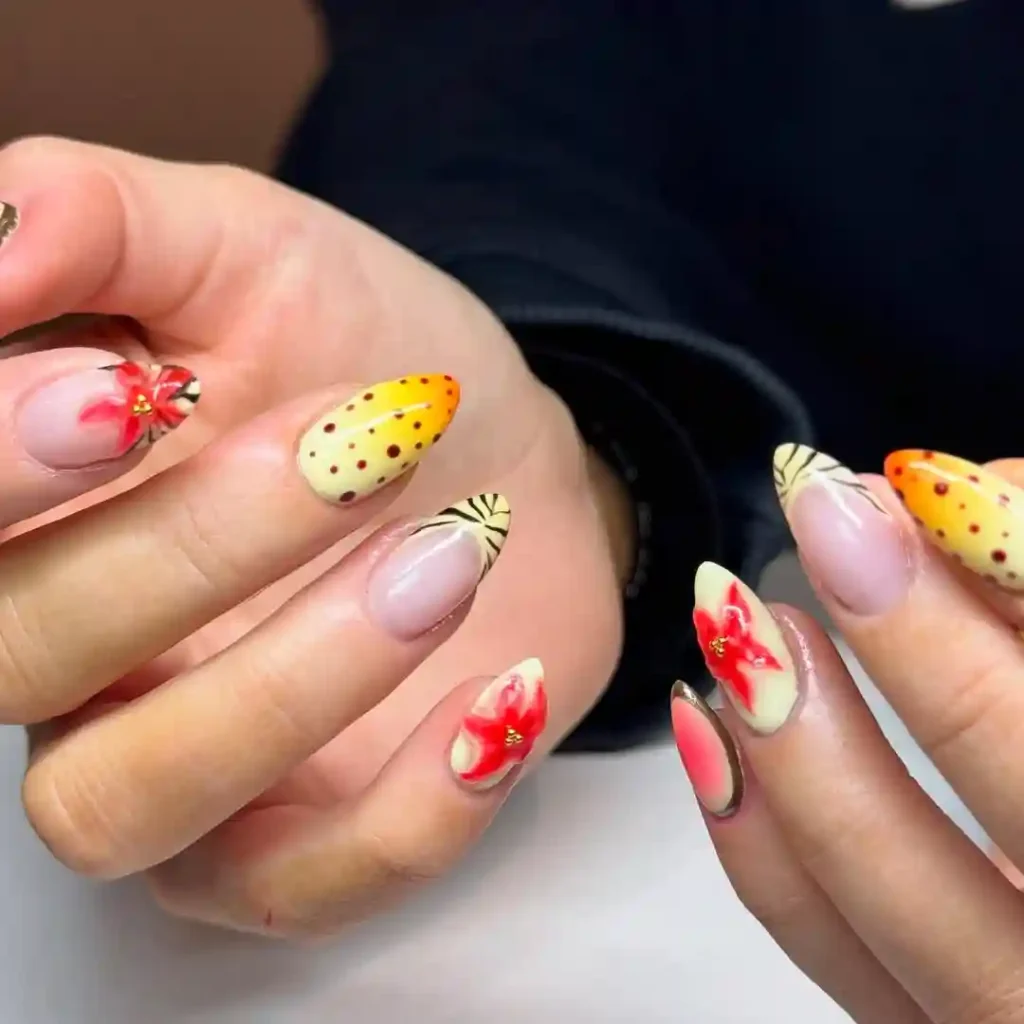 Colorful Tropical Art on Yellow Gradient Tips