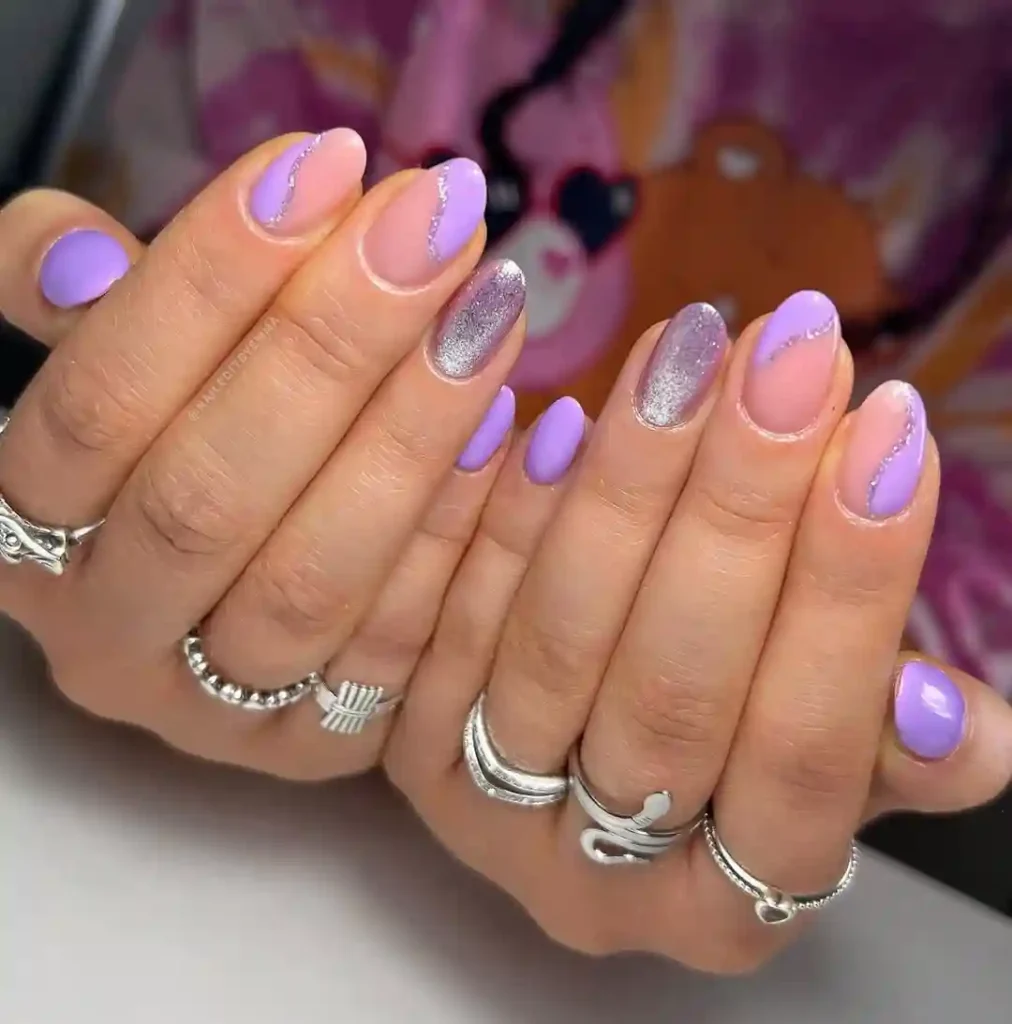 Lavender and Silver Combo Grad Nails