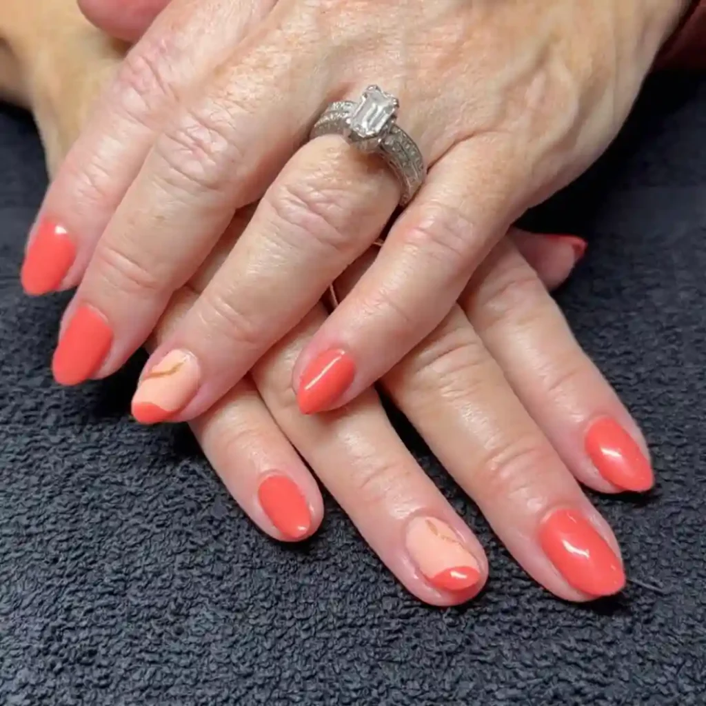 Peach Coral Marble Texture Nails