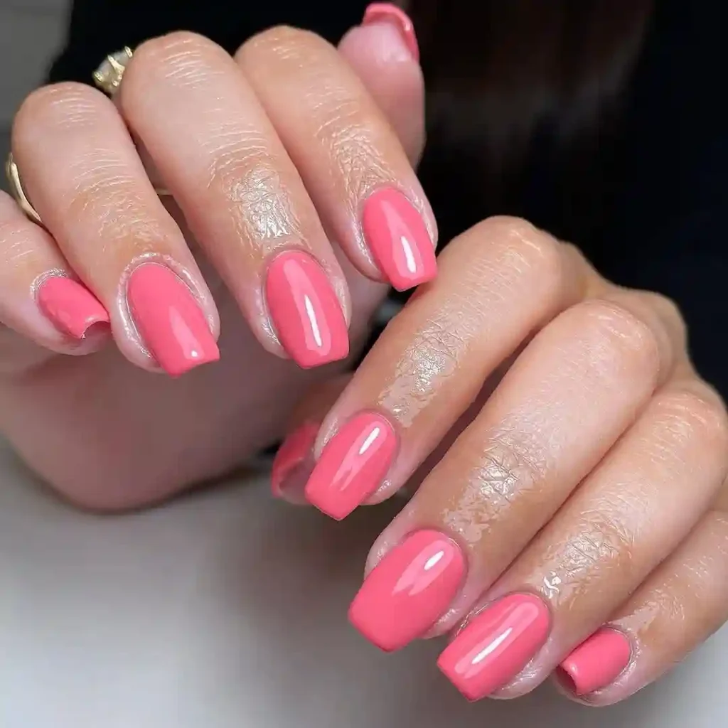 Peach Coral Square Gloss Nails