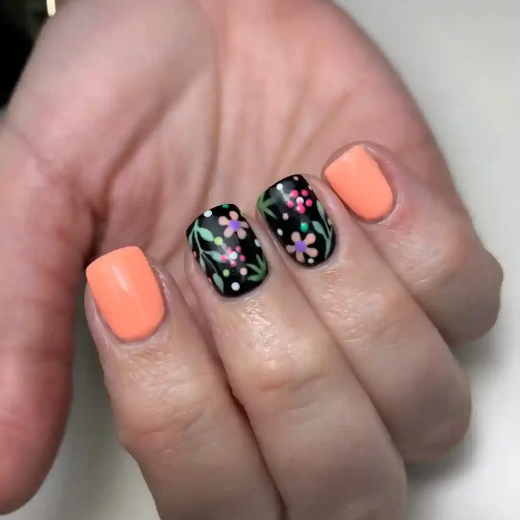 Peach Coral with Black Floral Accents