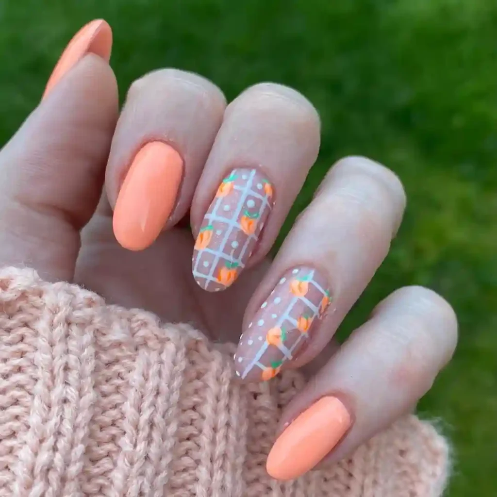 Peach Coral with Plaid and Floral Accents