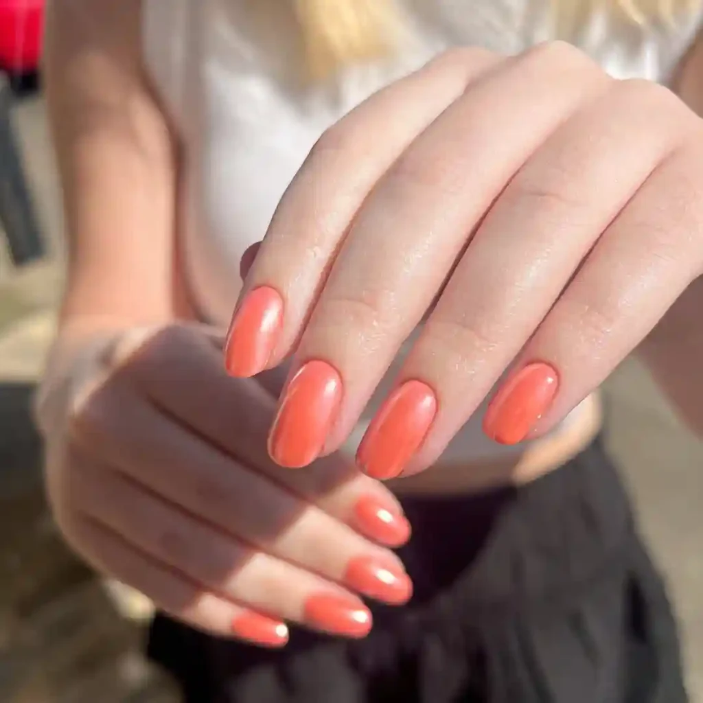 Peach to Coral Gradient Stiletto Nails