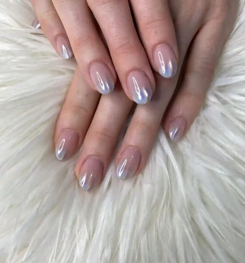 Subtle Chrome-Tipped Almond Nails