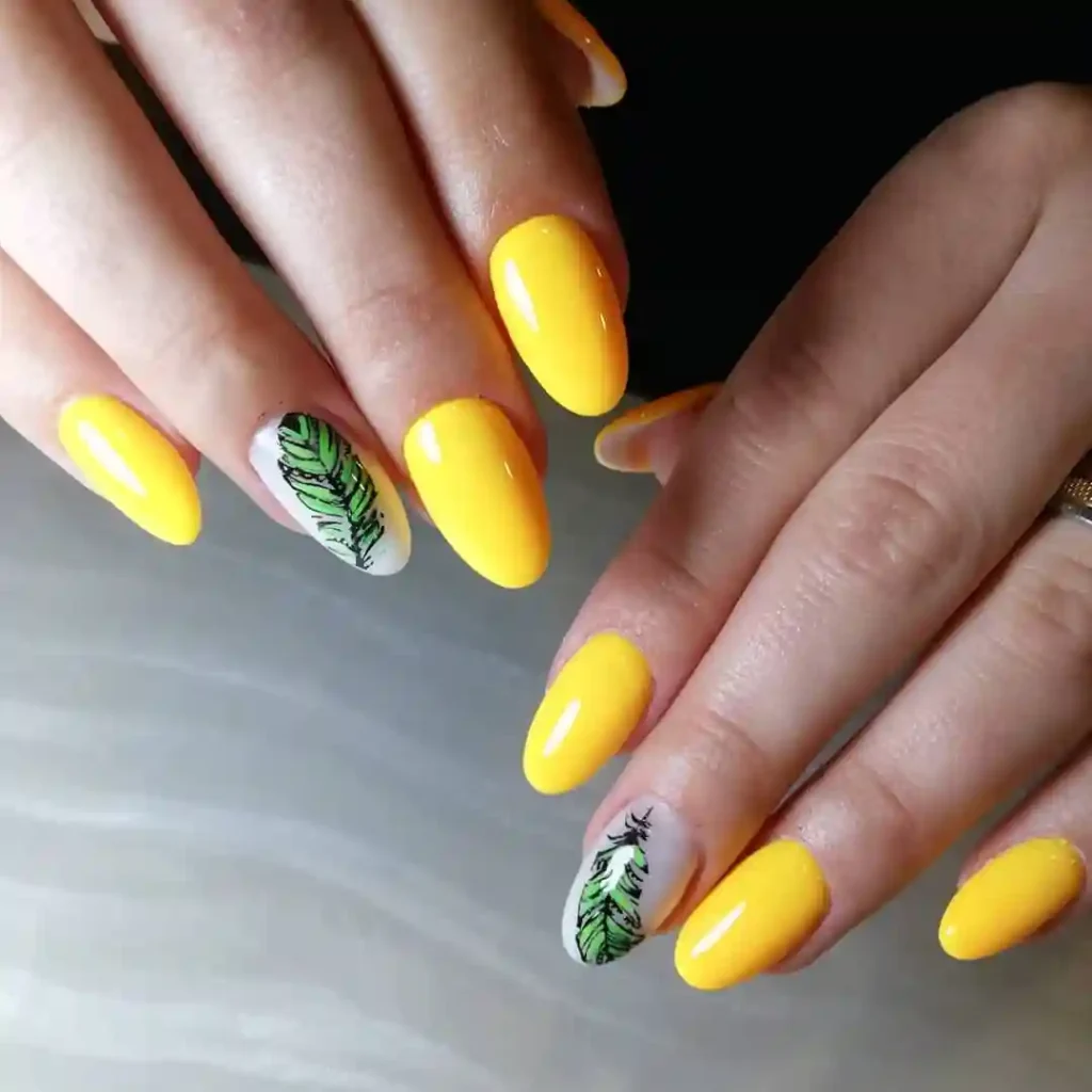 Yellow French Tips with Lilac Floral Accents