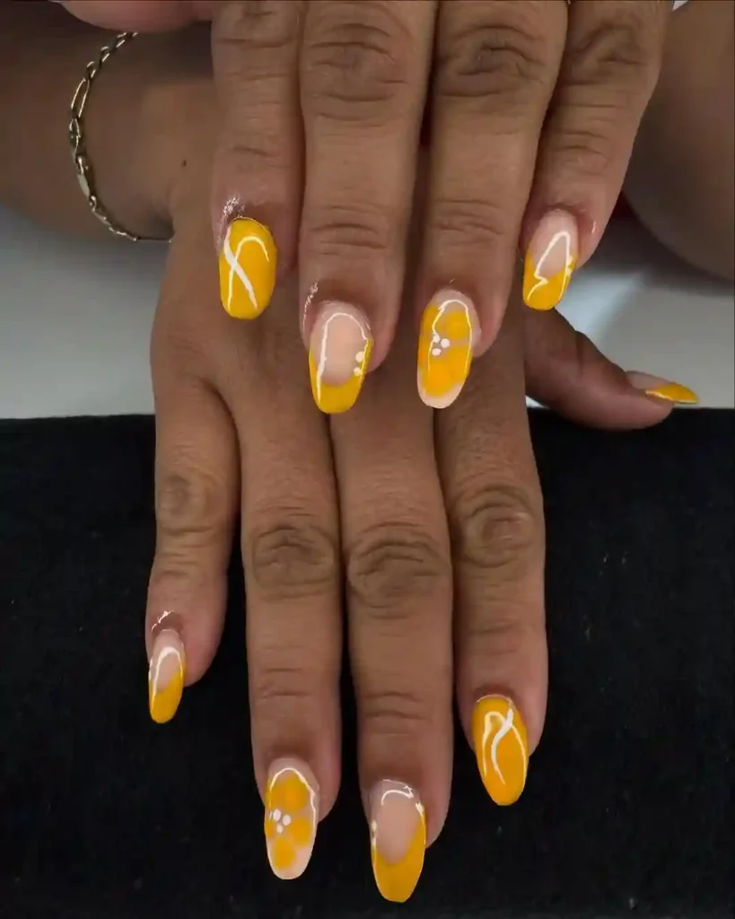 Yellow and Black Tiger Stripe Accent Nails