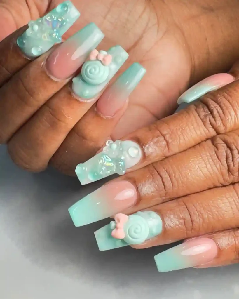3D Ocean Candy Coffin Nails