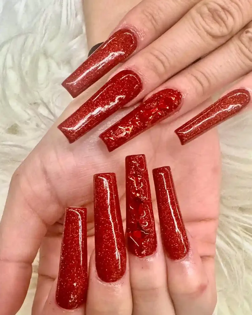 Bold Red Glitter Coffin Nails
