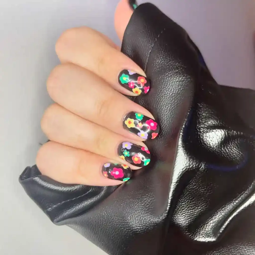 Colorful Floral Explosion on Black Base