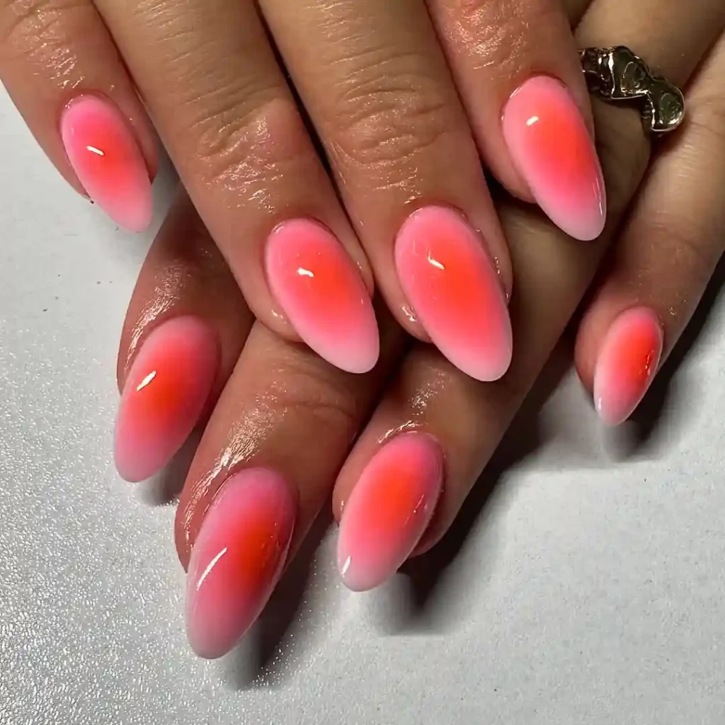 Coral-Pink Glow Aura Nails