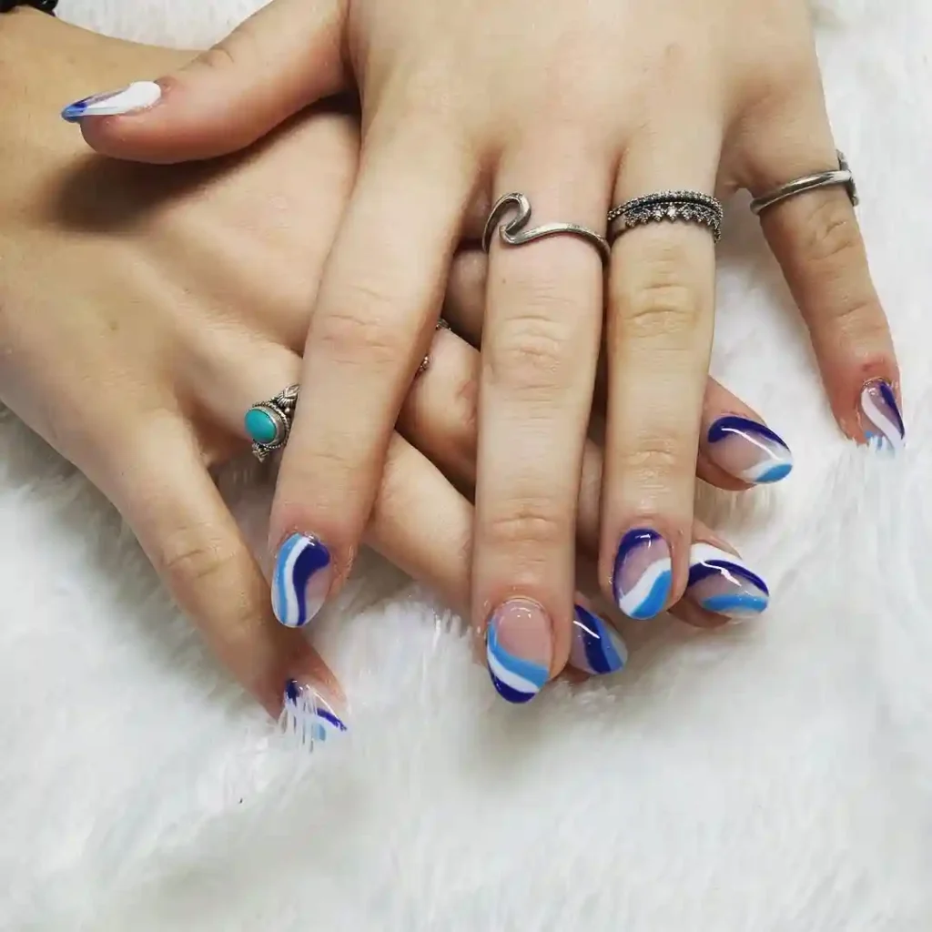 Deep Blue Wave Tips with Surf-Inspired Swirls