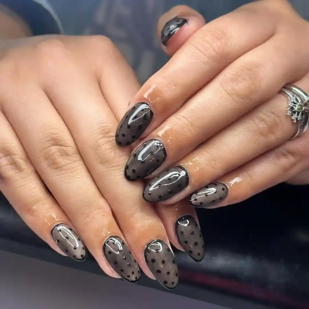 Glossy Black Polka Dot Nails