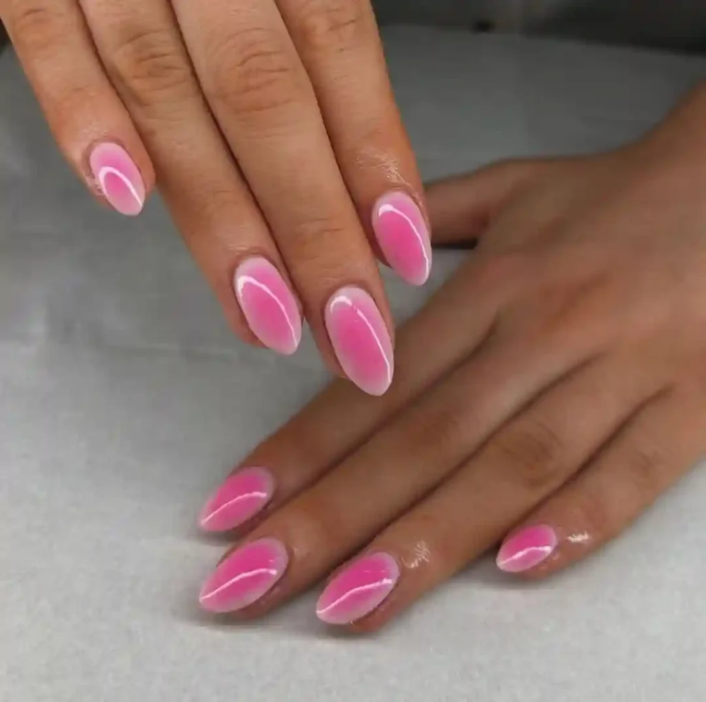 Glossy Hot Pink Aura Illusion Nails