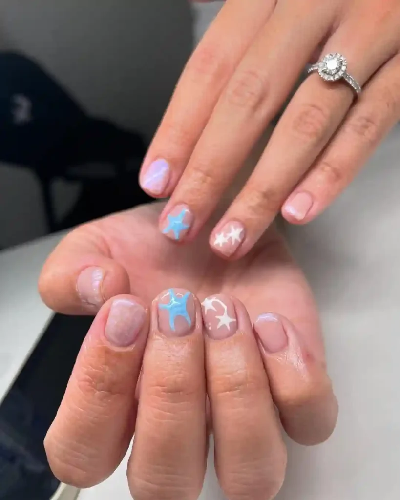 Hand-Painted Starfish Nails on Natural Base