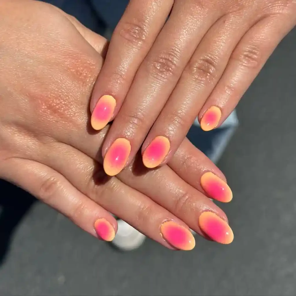Juicy Peach & Hot Pink Aura Nails