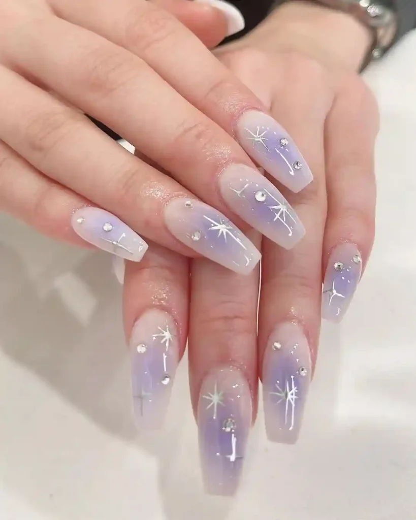 Lavender Galaxy Coffin Nails with Stars