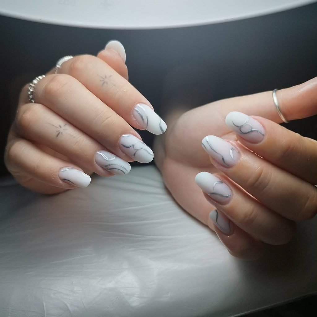 Long Coffin Nails with V-Tips and Crystals