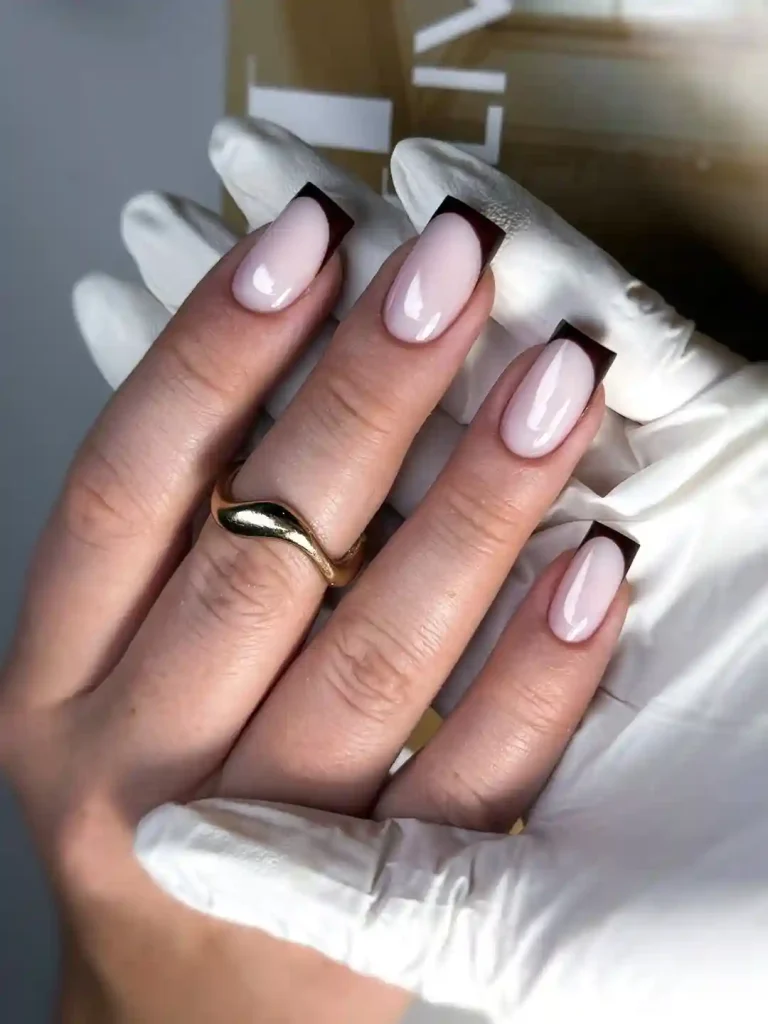 Milky Nude Nails with Dark Brown French Tips