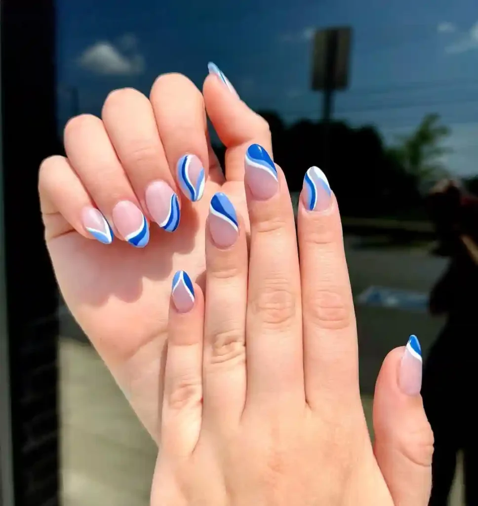 Modern Wave French Tips in Blue and White