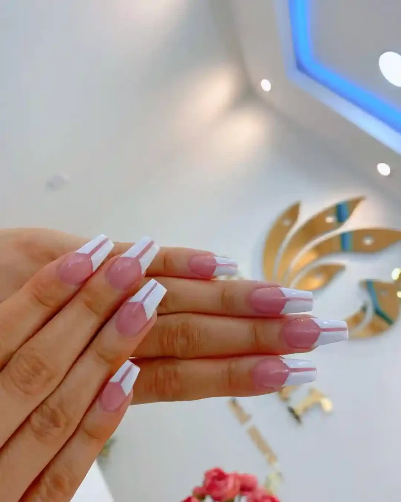 Modern White French Coffin Nails with a Twist