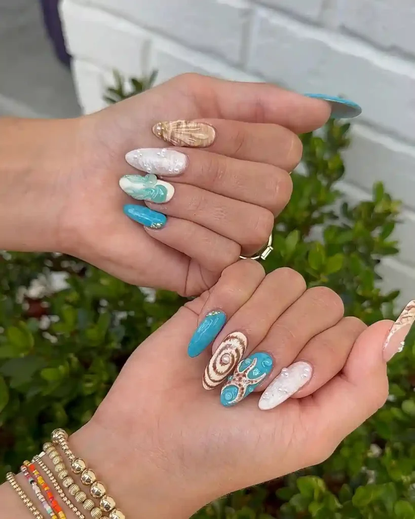 Natural Beach Texture Nails with Realistic Shell Patterns