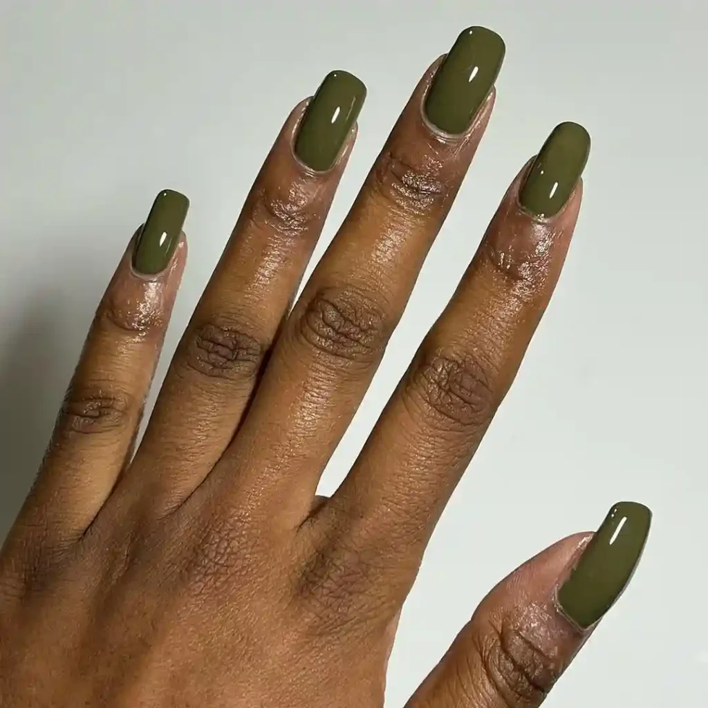 Olive Green Glossy Nails for a Moody Vibe