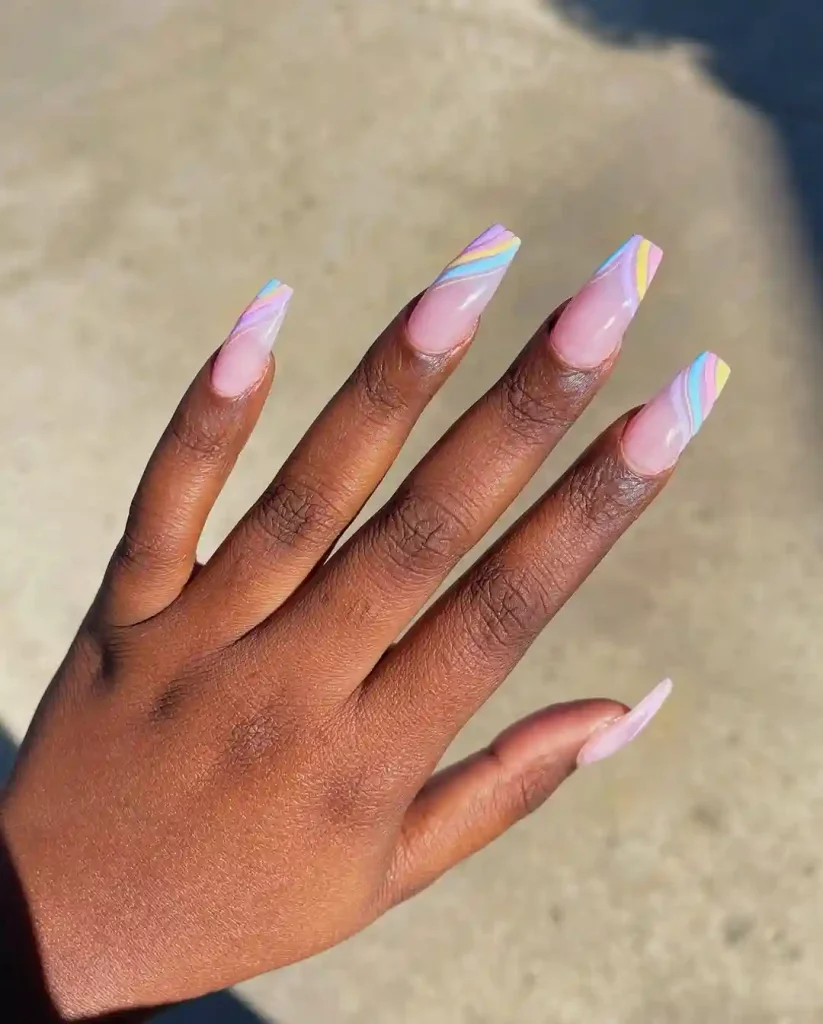 Pastel Swirl French Tips for a Dreamy Look