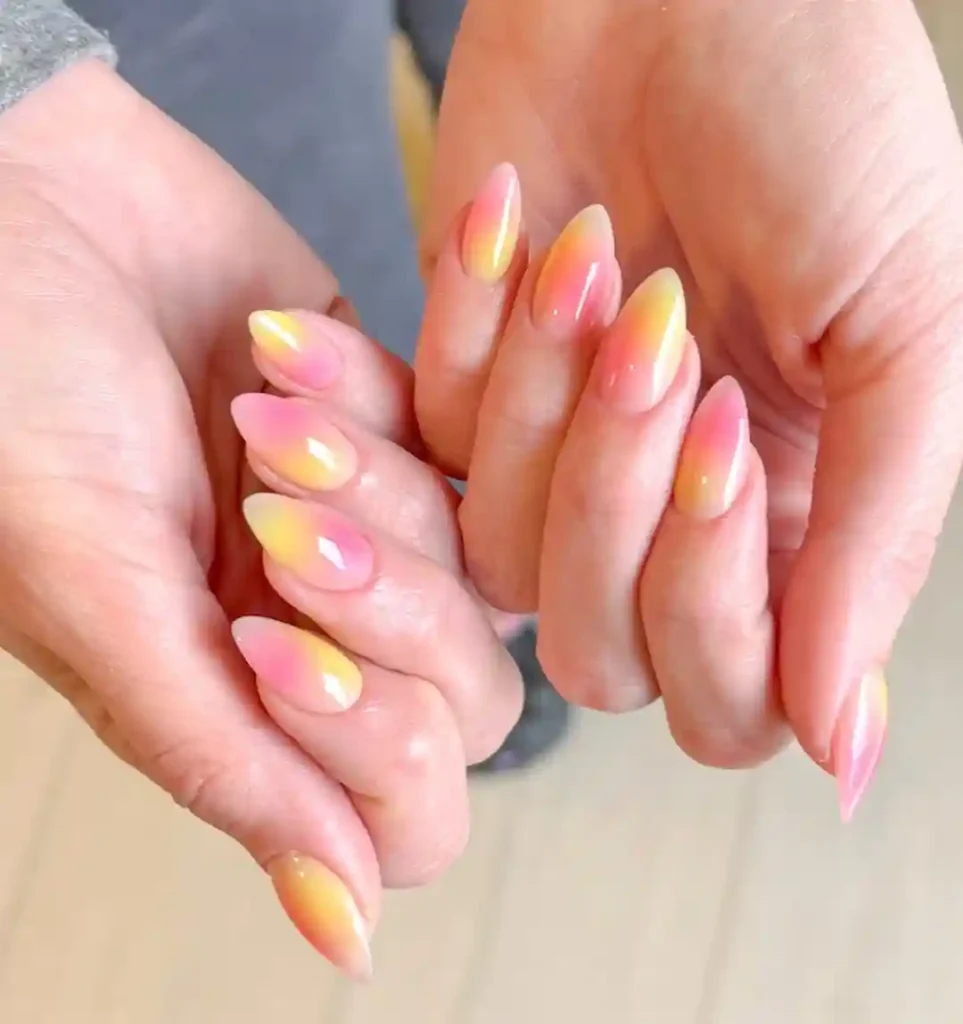 Pink and Yellow Sorbet Aura Nails