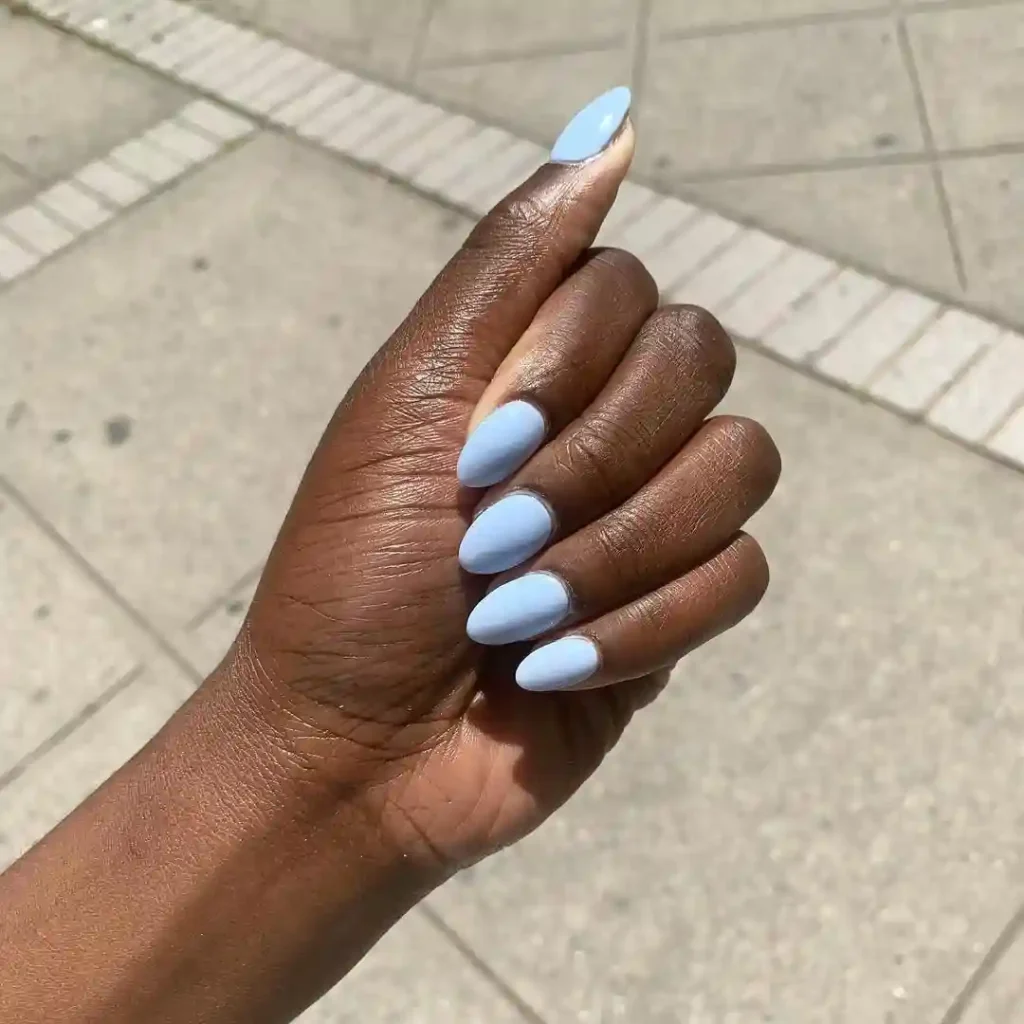 Soft Baby Blue Almond Nails for a Breezy Look