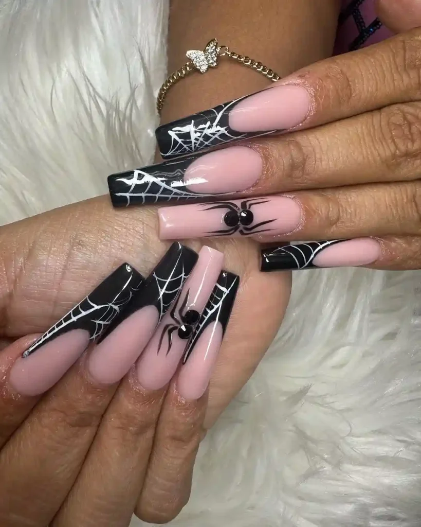 Spider Web Coffin Nails for Halloween Vibes