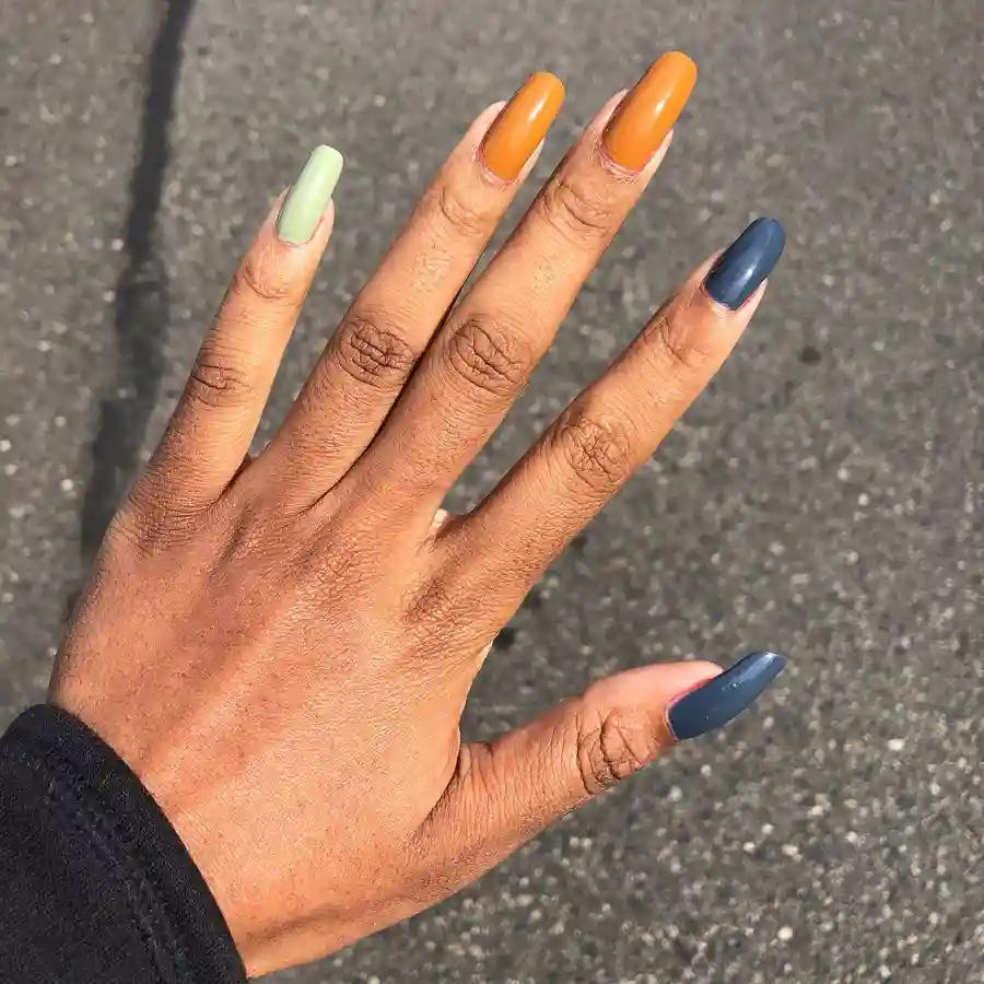 Sunset Mix Nails in Sage, Mustard, and Navy