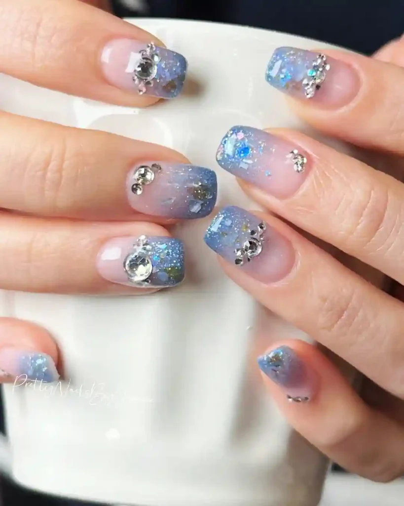 Swirled Indigo and Gold Ocean Nails