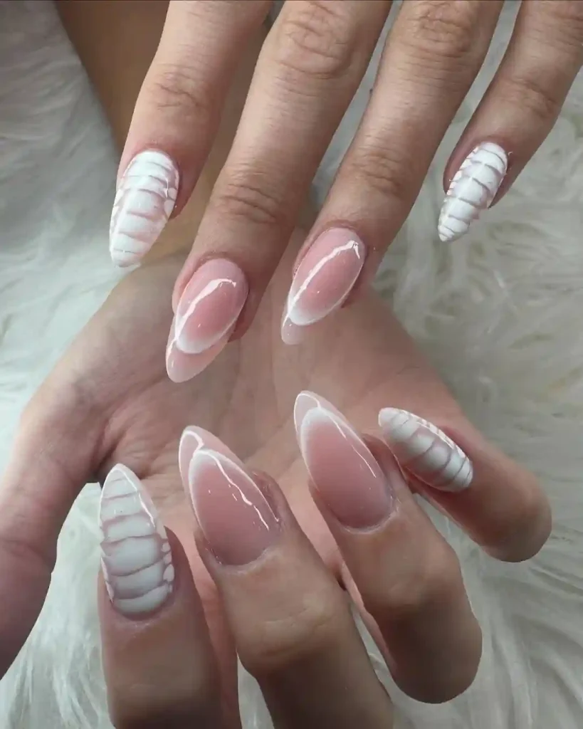 White Shell-Inspired Coffin Nails