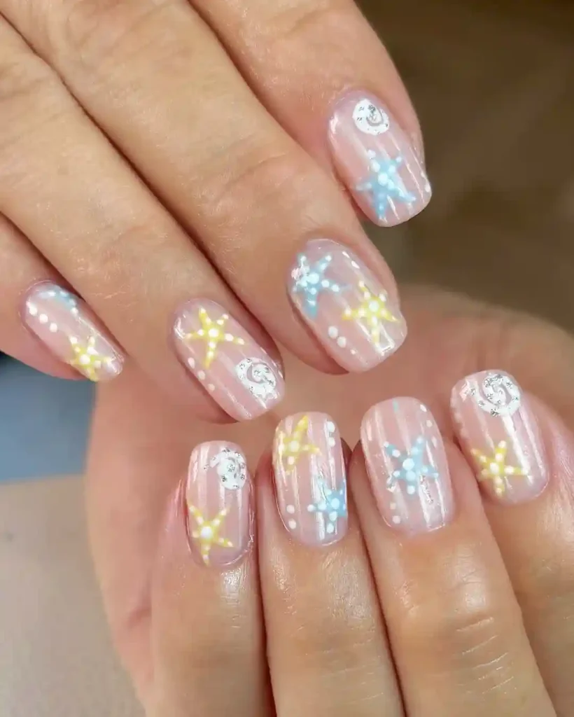 Starry Lemon & Blue Nail Art