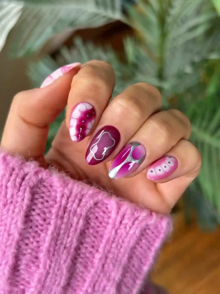Pink and Plum Abstract January Nails