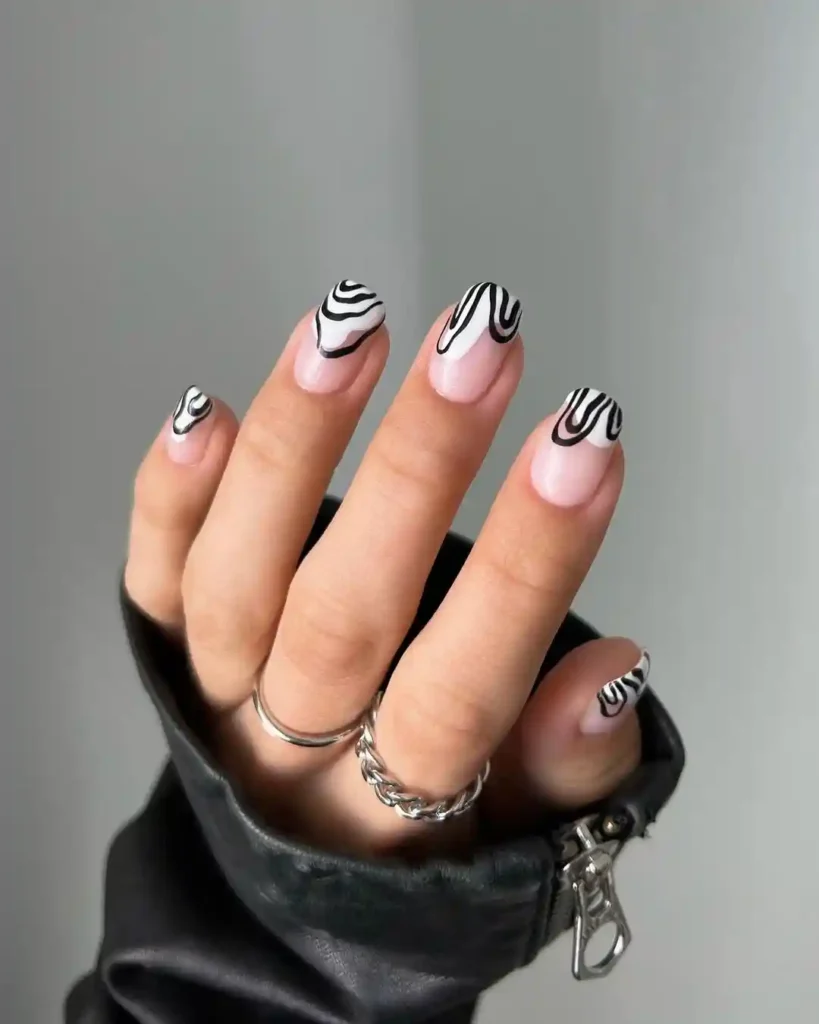 Black Abstract Swirl Minimalist Nails