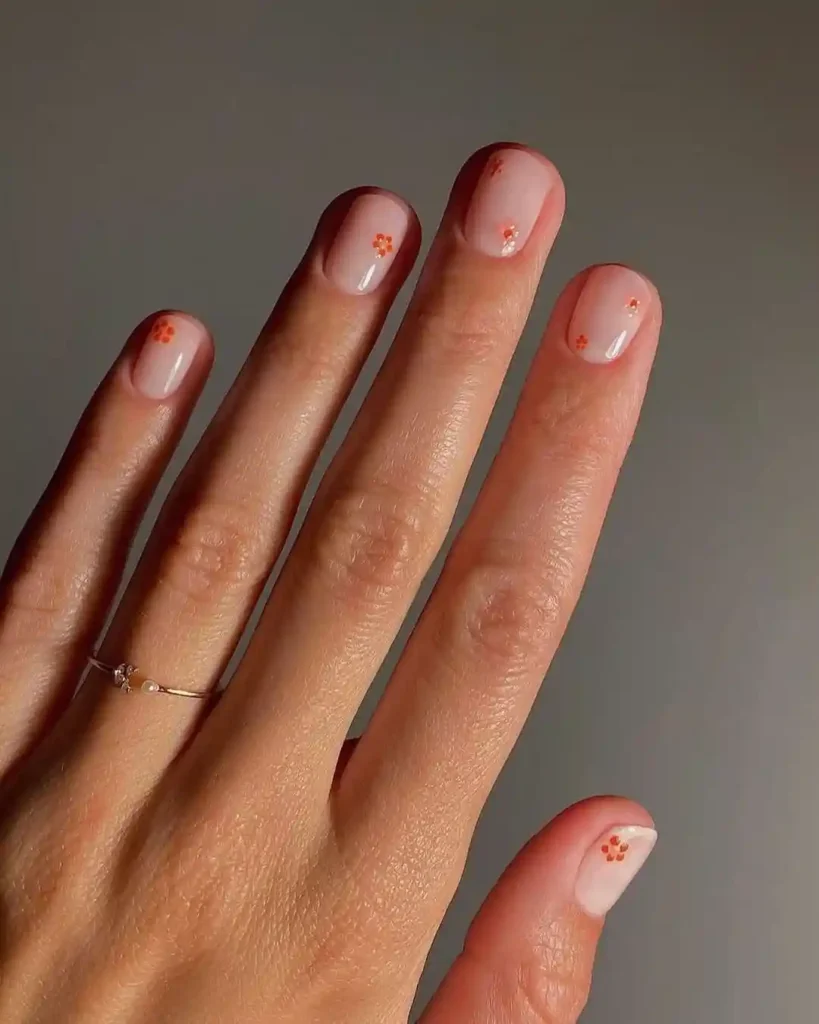Sheer Nude Nails with Tiny Floral Details